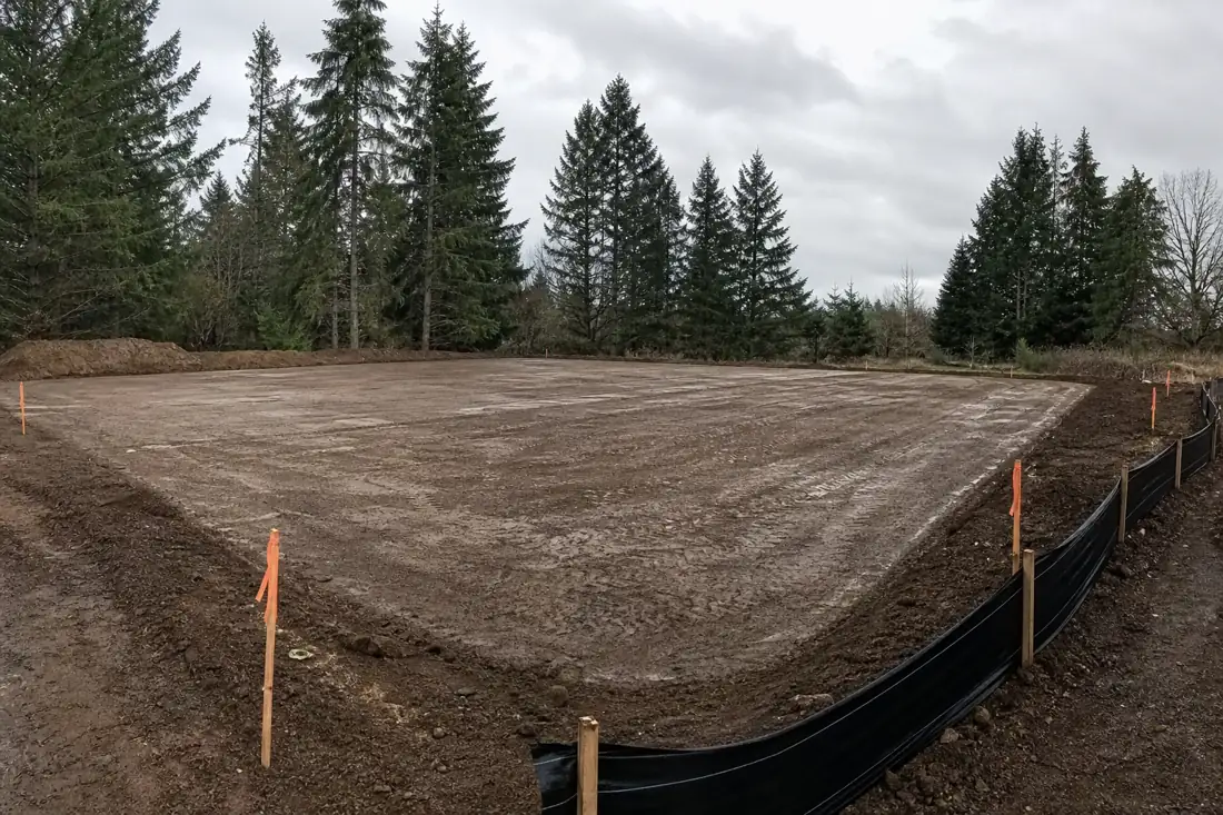 Finished graded and compacted building pad ready for foundation in Hillsboro, OR